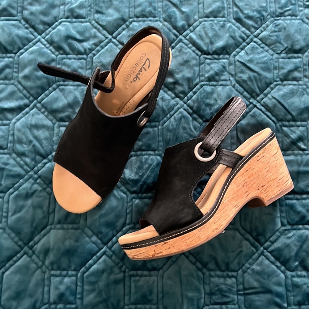 Clarks Wedge Slingback Sandals With Cork Pony Heel